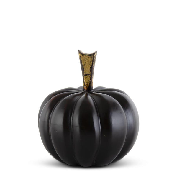 Black Mango Wood Pumpkin Lidded Container