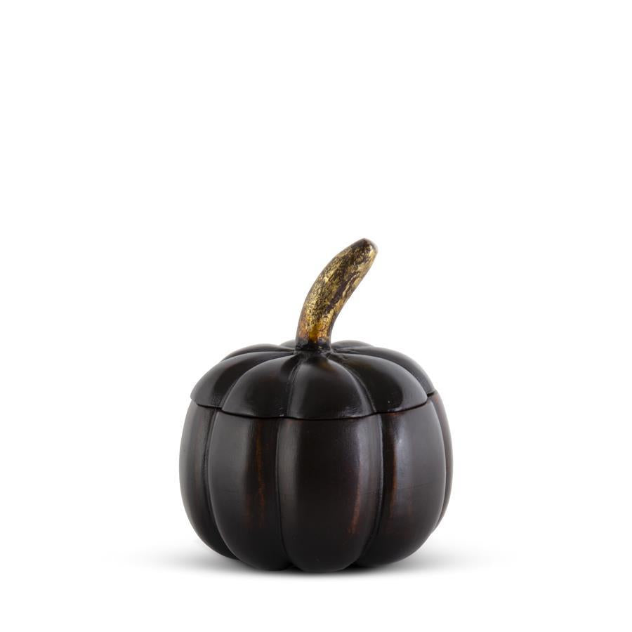 Black Mango Wood Pumpkin Lidded Container