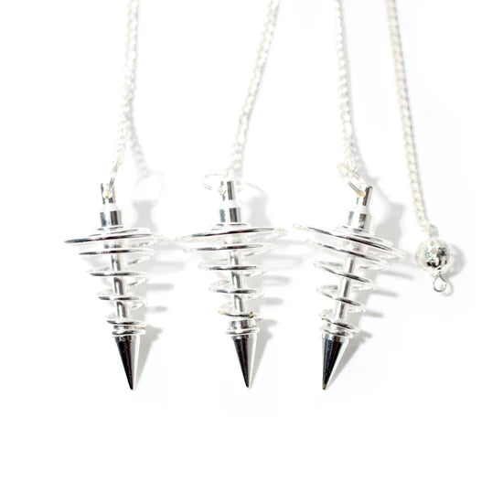 Metal Pendulum - Silver Spiral Point with Chain