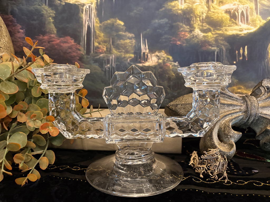 Fostoria Glass Company Americana Pattern Pressed Glass Double Candlestick