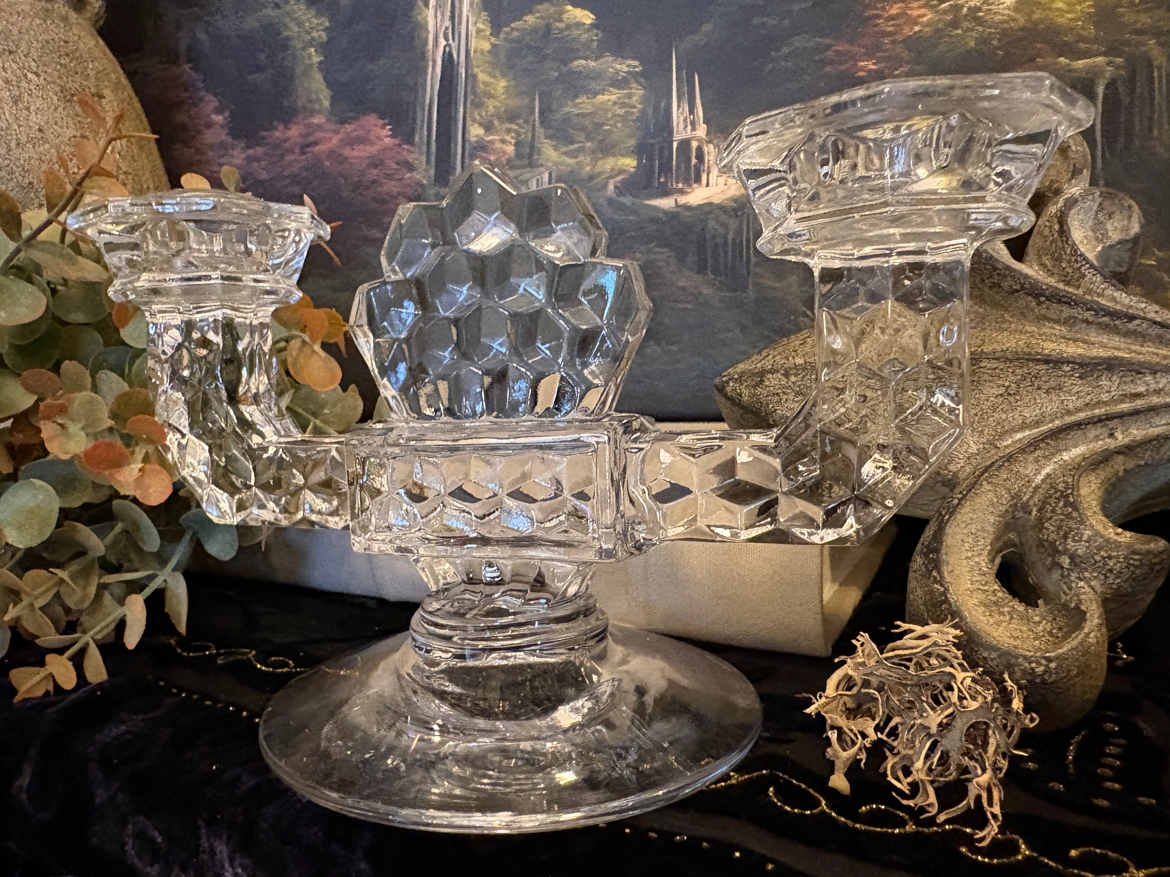 Fostoria Glass Company Americana Pattern Pressed Glass Double Candlestick