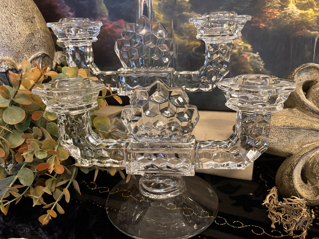 Fostoria Glass Company Americana Pattern Pressed Glass Double Candlestick