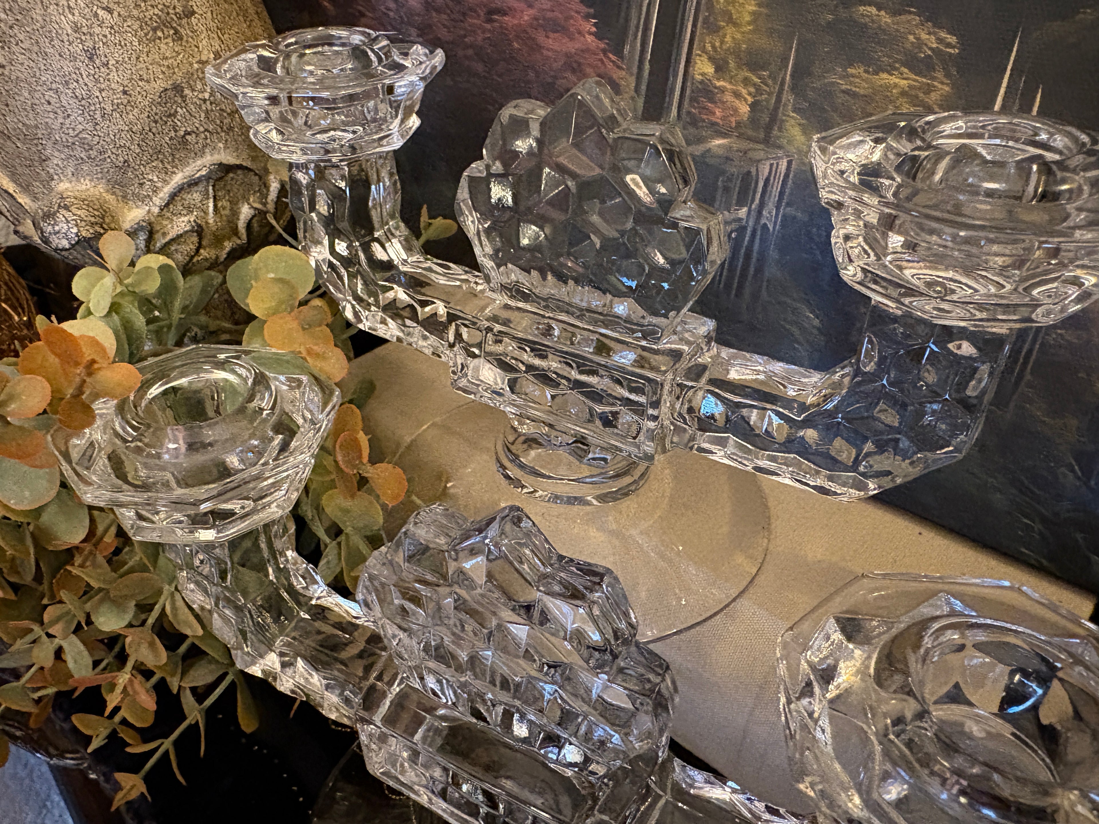 Fostoria Glass Company Americana Pattern Pressed Glass Double Candlestick