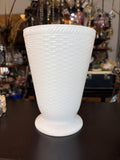 Vintage Woven Basket Milk Glass Vase