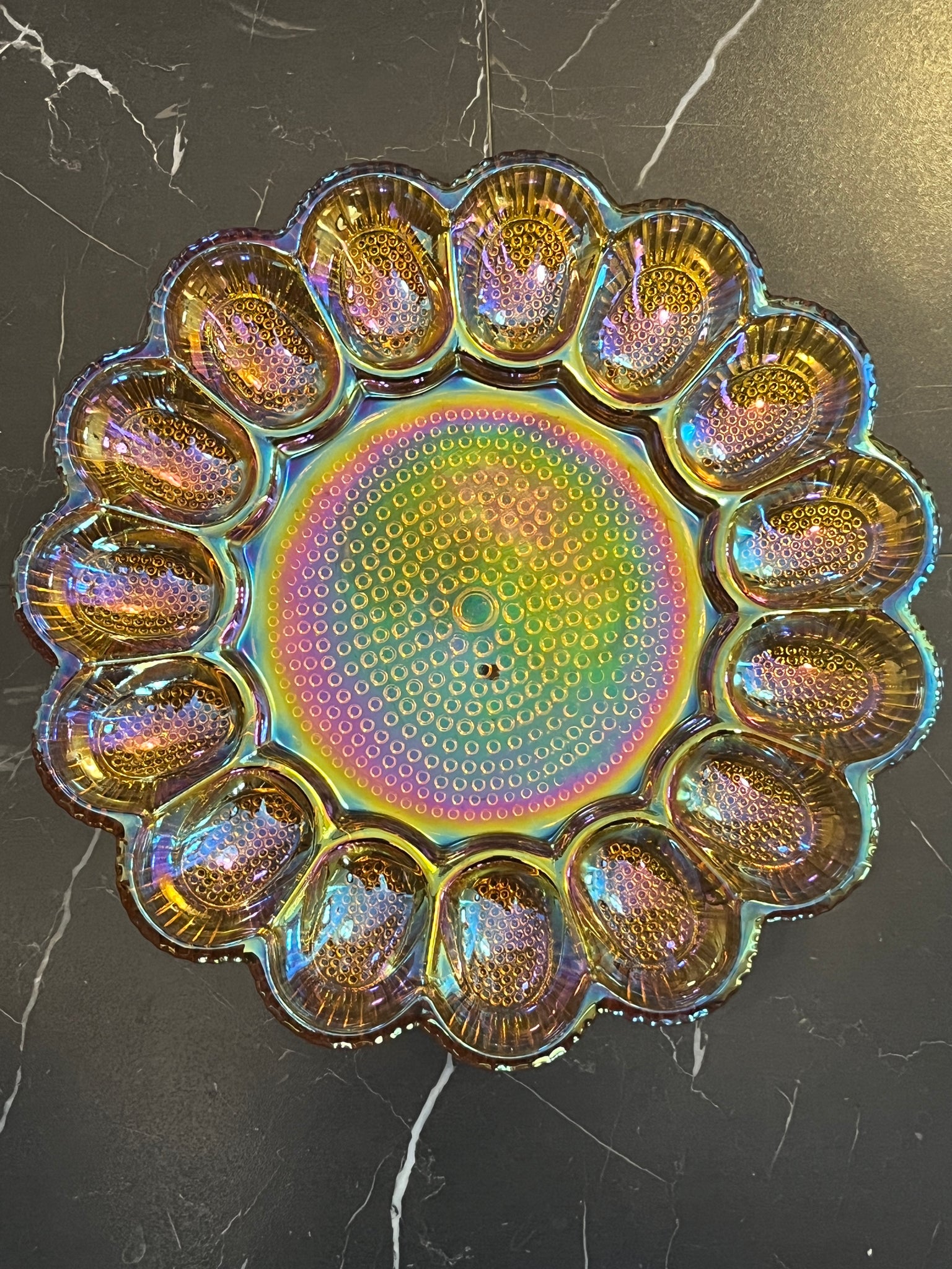 Vintage Amber Indiana Carnival Glass "Hobnail" Egg Platter