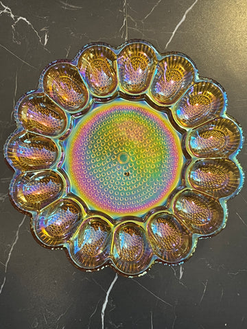 Vintage Amber Indiana Carnival Glass "Hobnail" Egg Platter