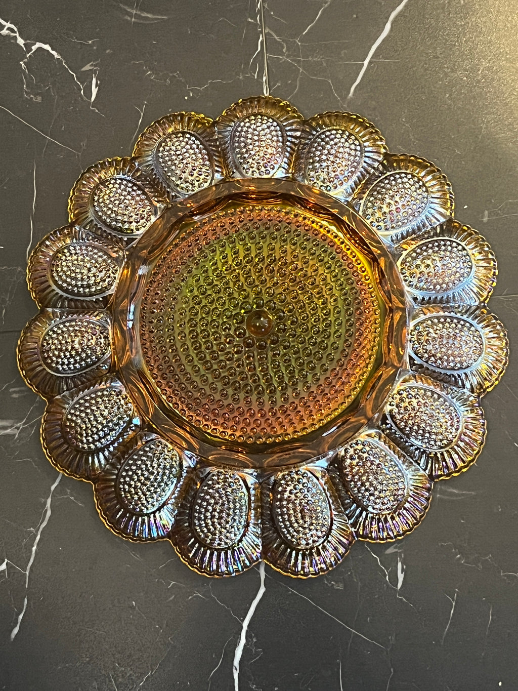 Vintage Amber Indiana Carnival Glass "Hobnail" Egg Platter