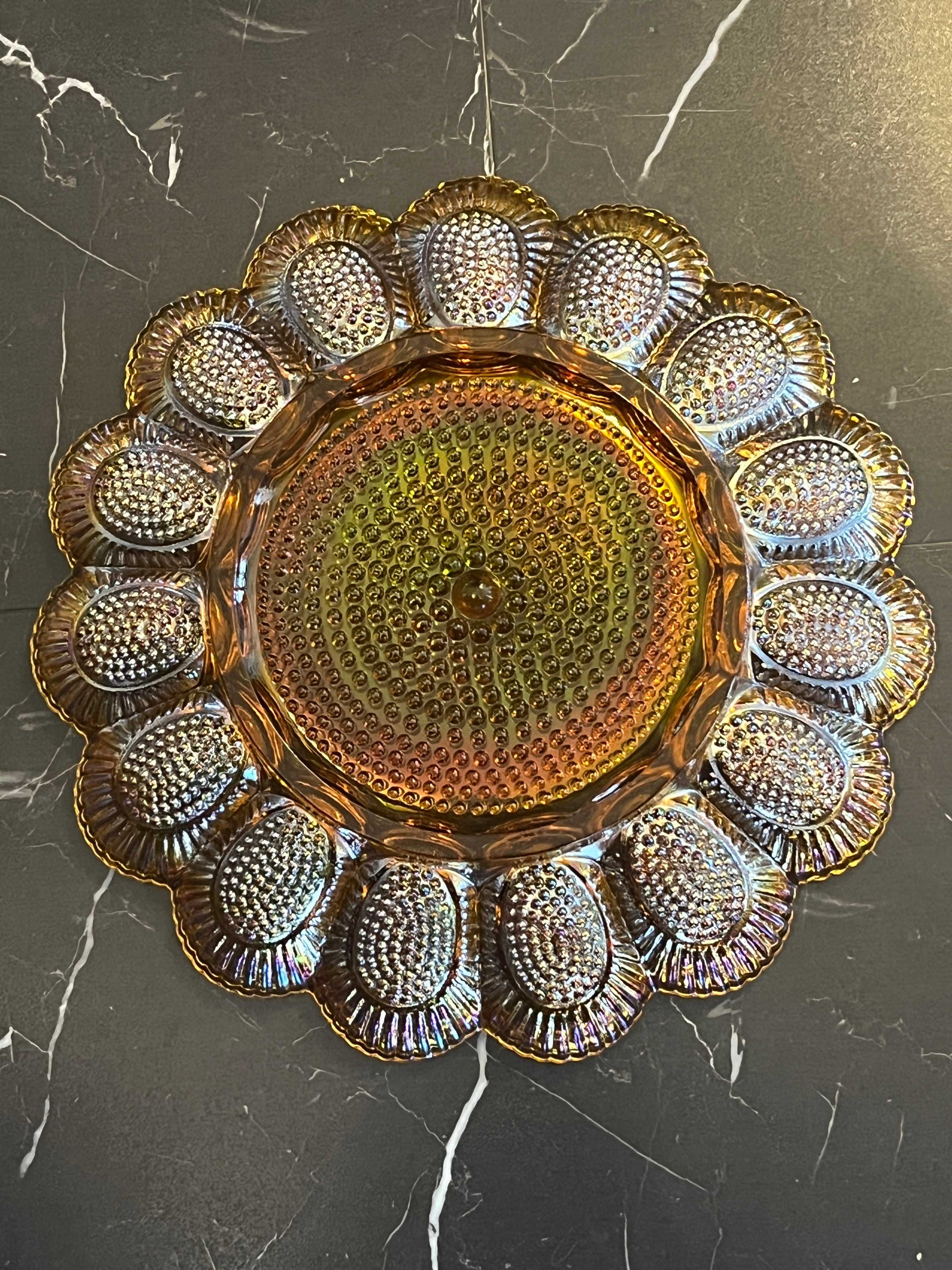 Vintage Amber Indiana Carnival Glass "Hobnail" Egg Platter