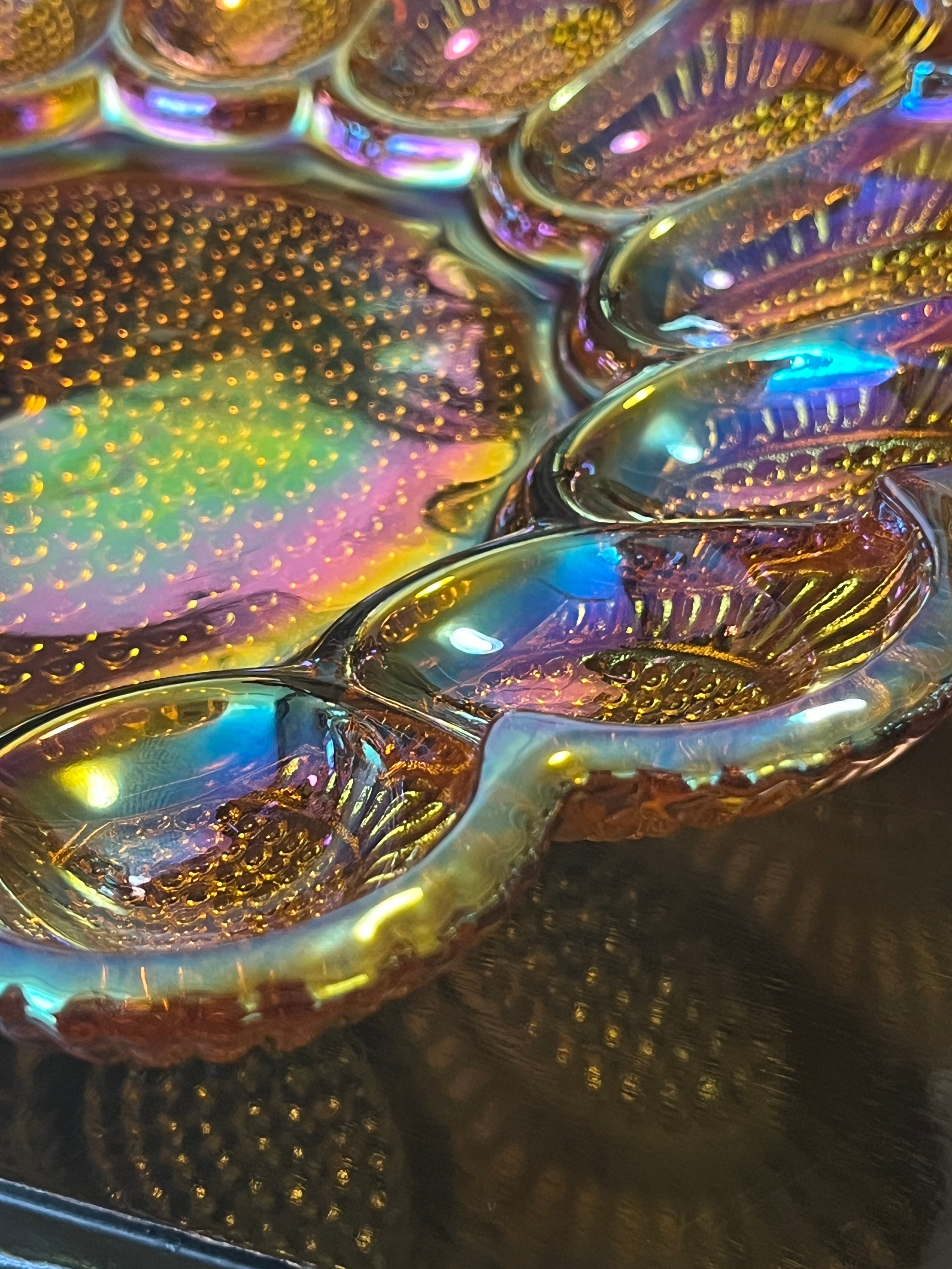 Vintage Amber Indiana Carnival Glass "Hobnail" Egg Platter