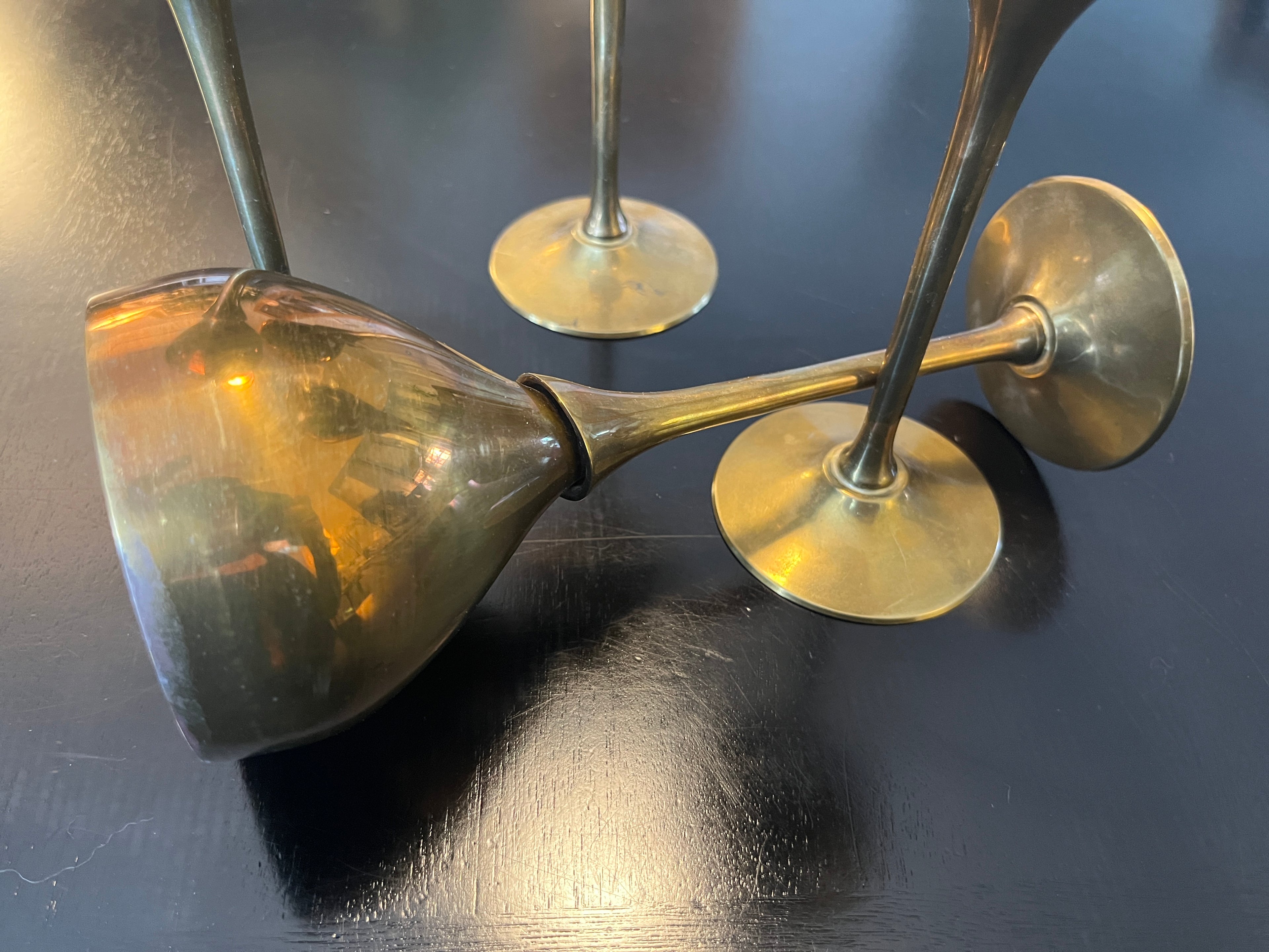 Vintage Brass Wine Glass Set (2)