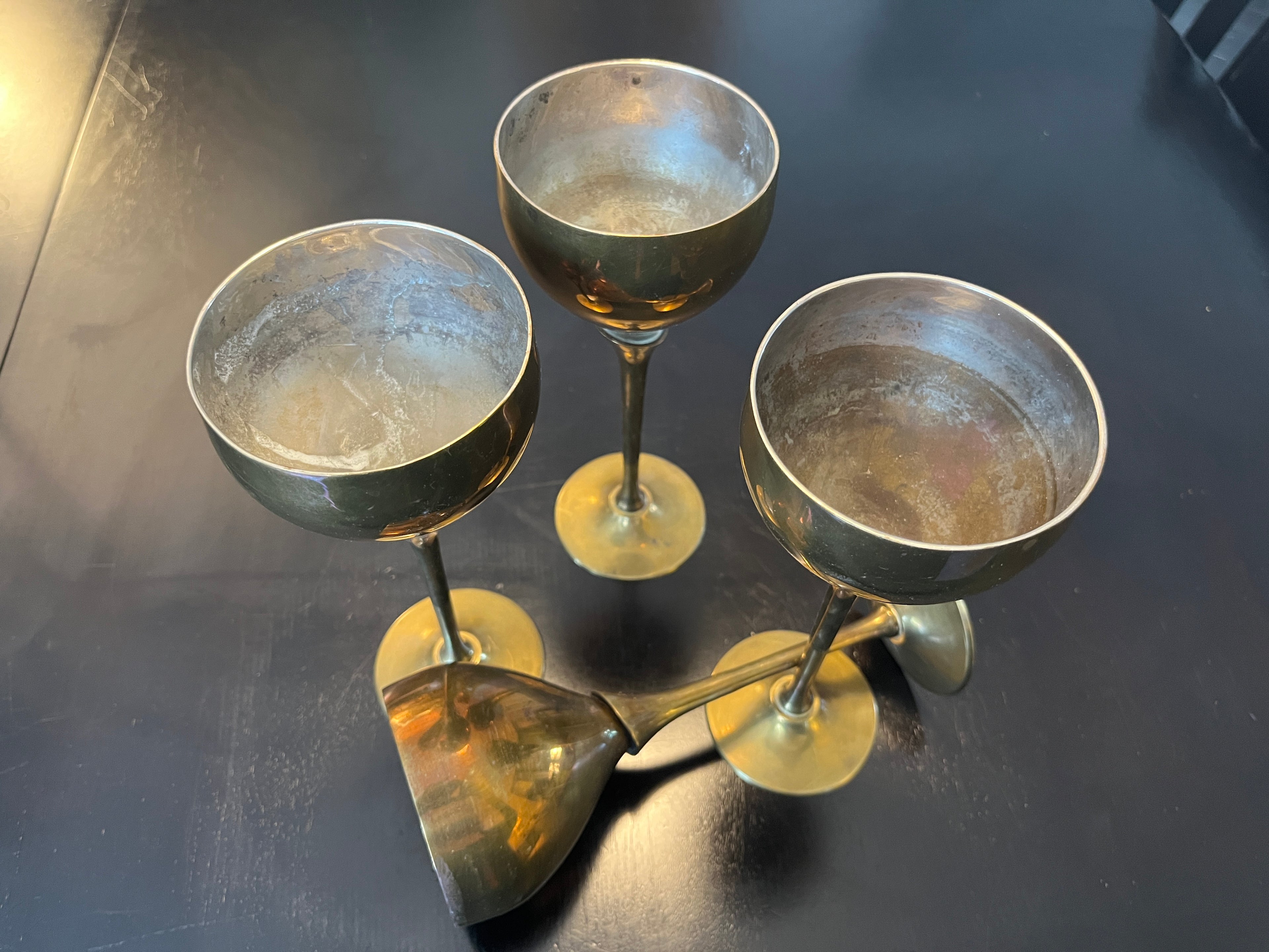 Vintage Brass Wine Glass Set (2)