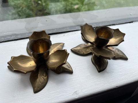 Vintage Brass Indian Lotus Candle Stick Holder