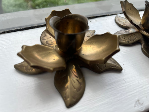 Vintage Brass Indian Lotus Candle Stick Holder