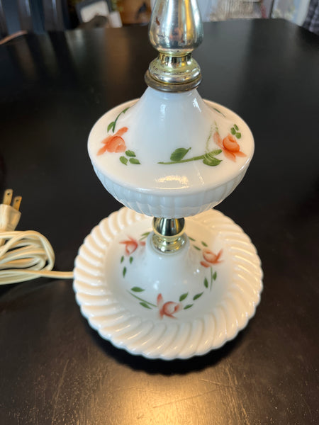 Milk Glass Lamp w/ Hand painted Roses