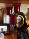 Vintage Ruby Red Glass Candlestick Holders – Set of 3