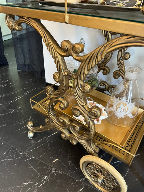 1950s Baroque Style Brass Bar Cart