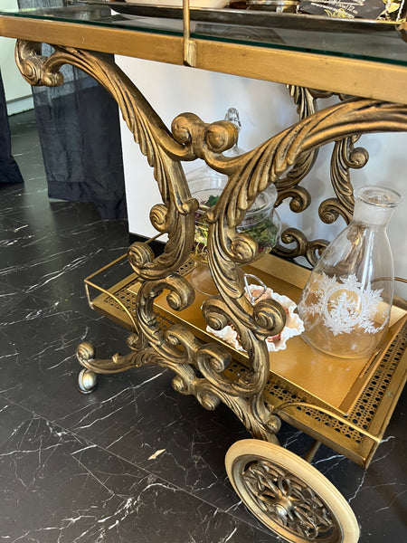 1950s Baroque Style Brass Bar Cart