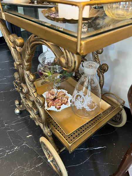 1950s Baroque Style Brass Bar Cart