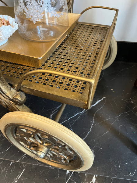 1950s Baroque Style Brass Bar Cart