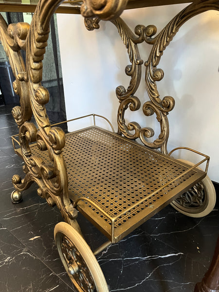 1950s Baroque Style Brass Bar Cart