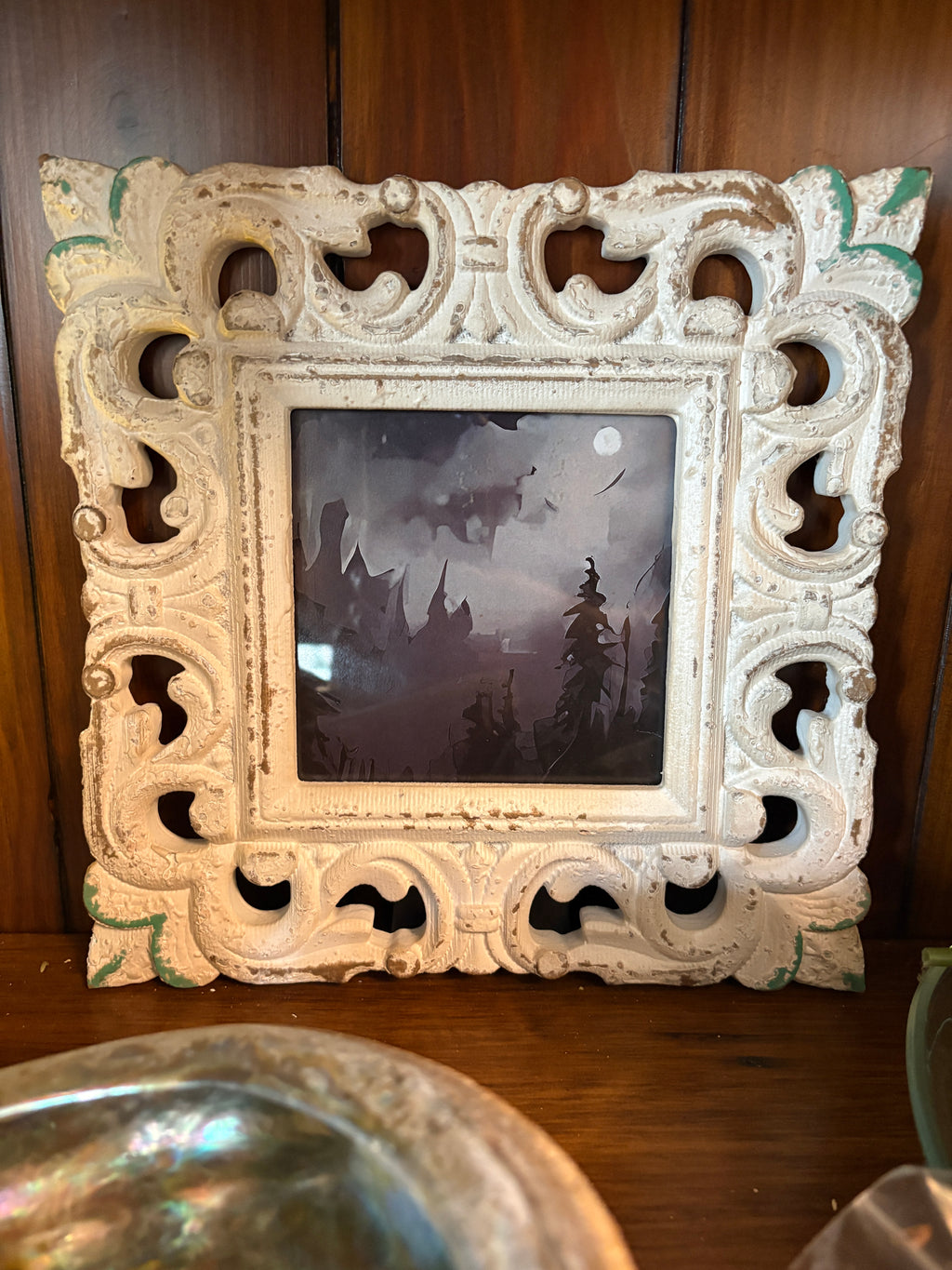 Vintage Style Whitewashed Carved Scroll Frame