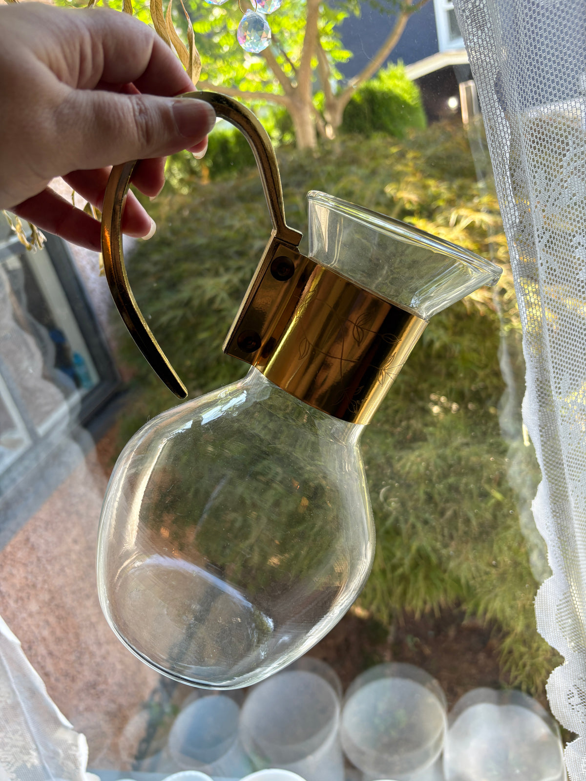 Vintage Brass & Glass Solar Carafe