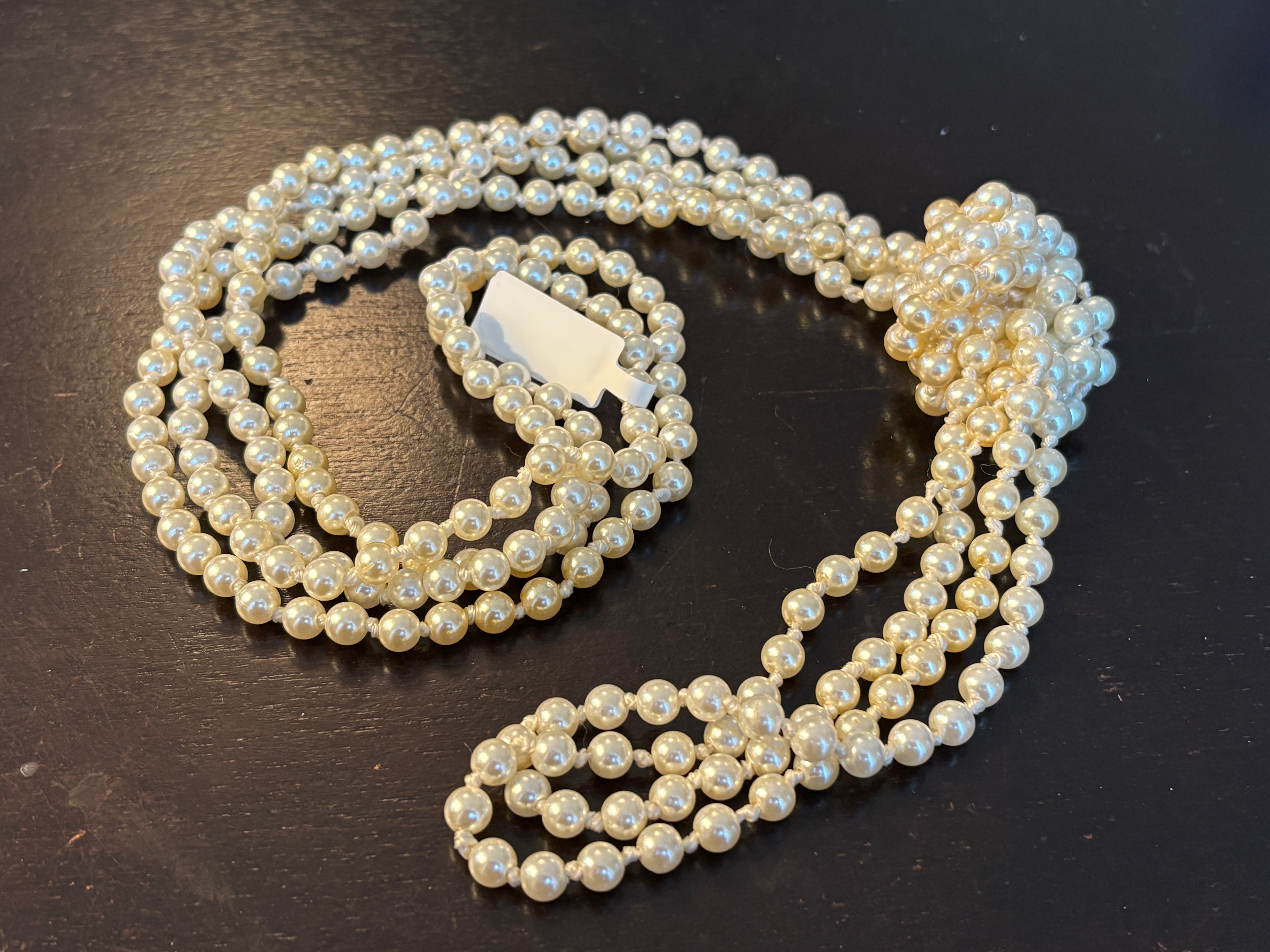 Single Strand Tied Faux Pearls 51” - Cream