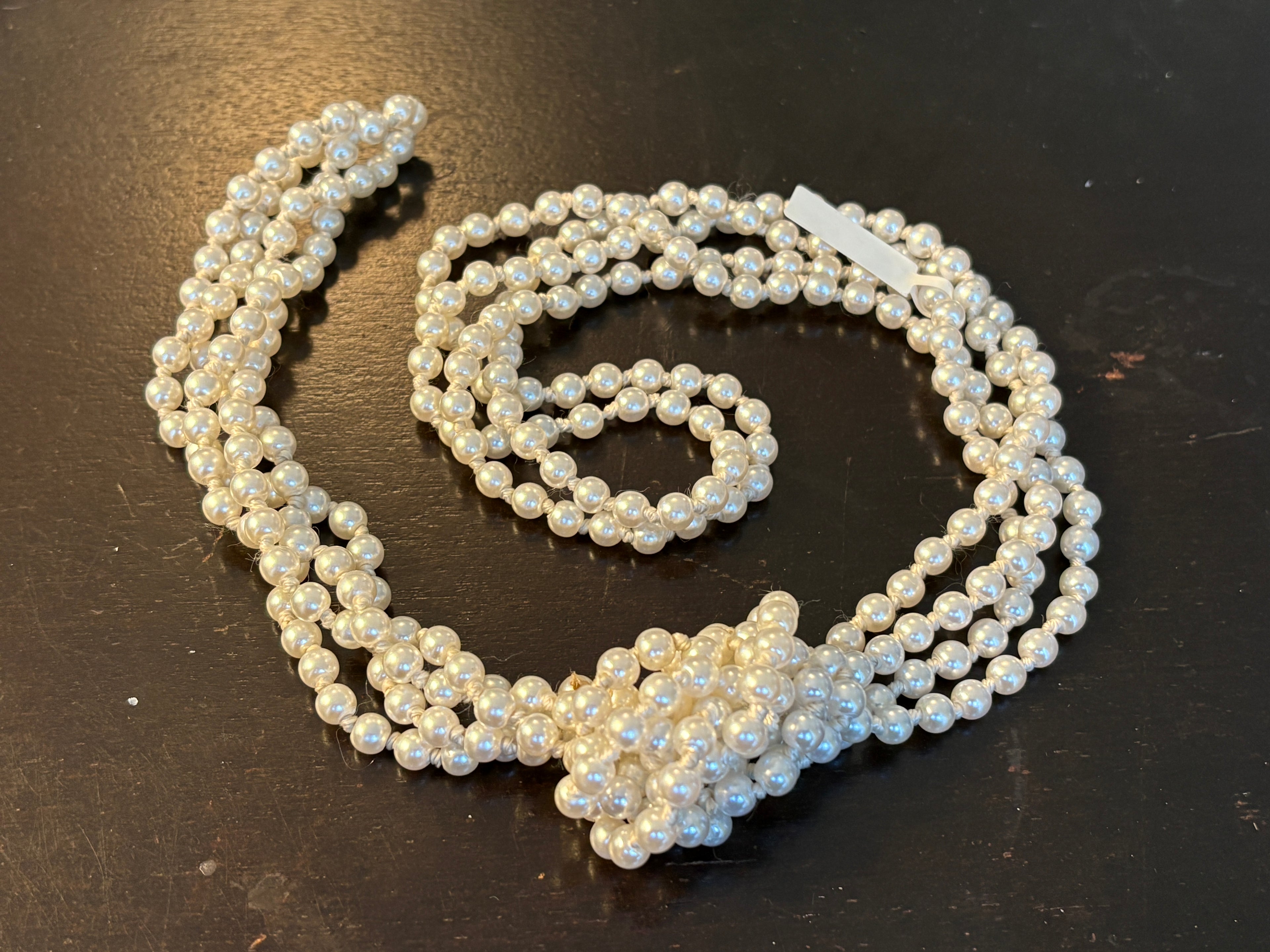 Single Strand Tied Faux Pearls 51” - Ivory