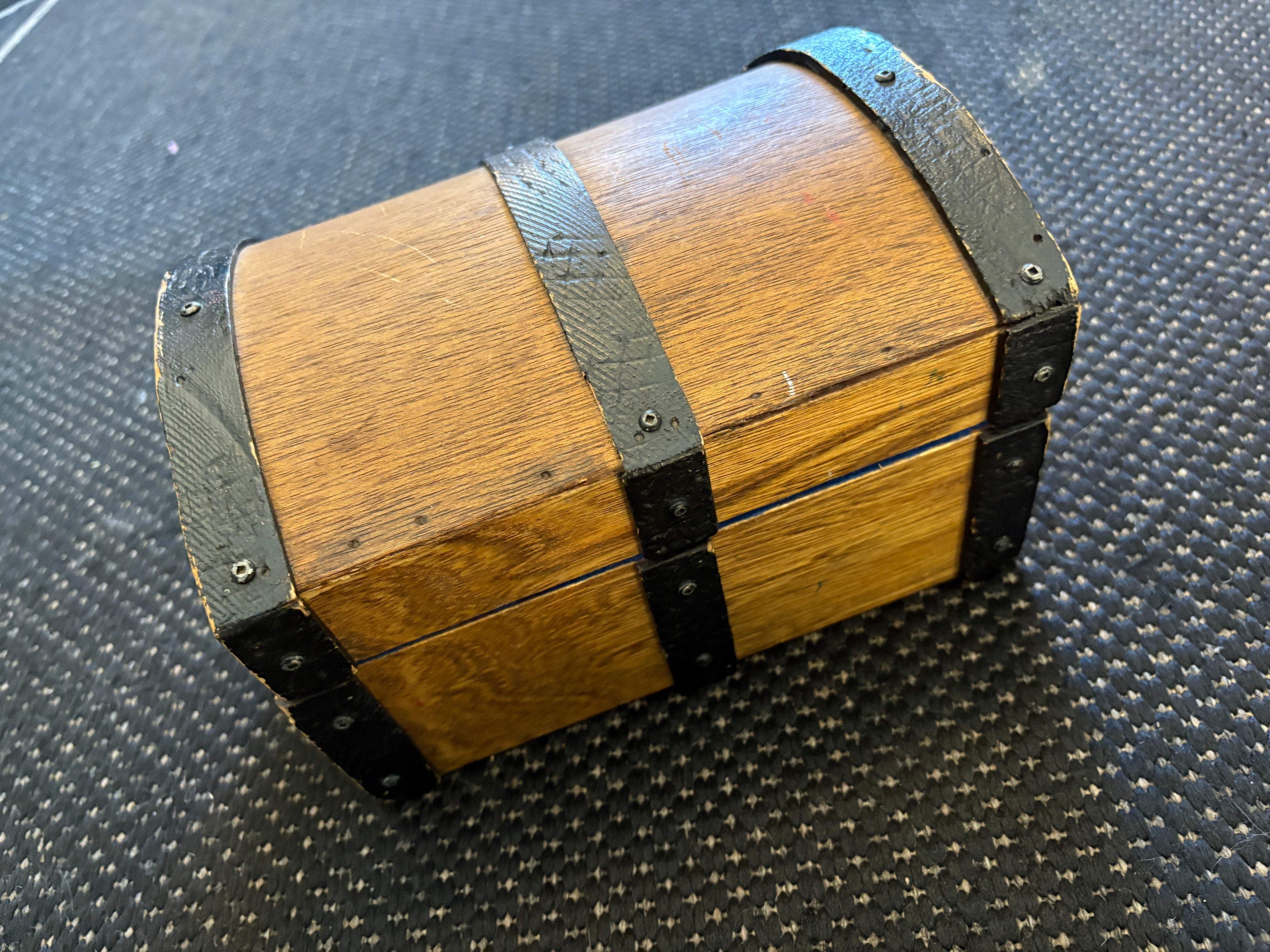 Vintage Wooden Treasure Chest – Blue Velvet Lined