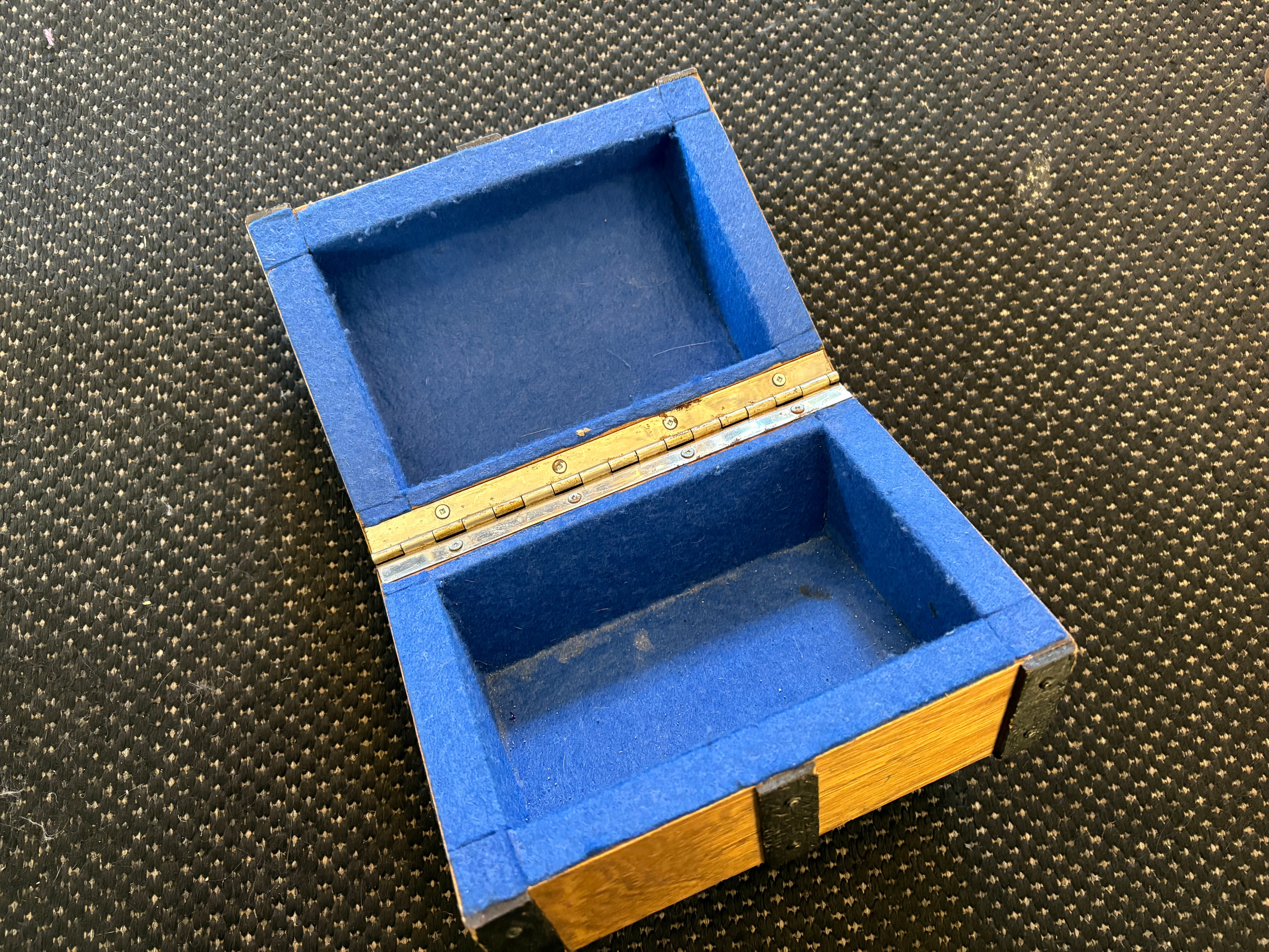 Vintage Wooden Treasure Chest – Blue Velvet Lined