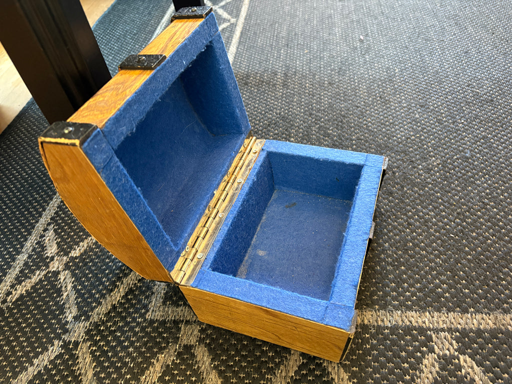 Vintage Wooden Treasure Chest – Blue Velvet Lined