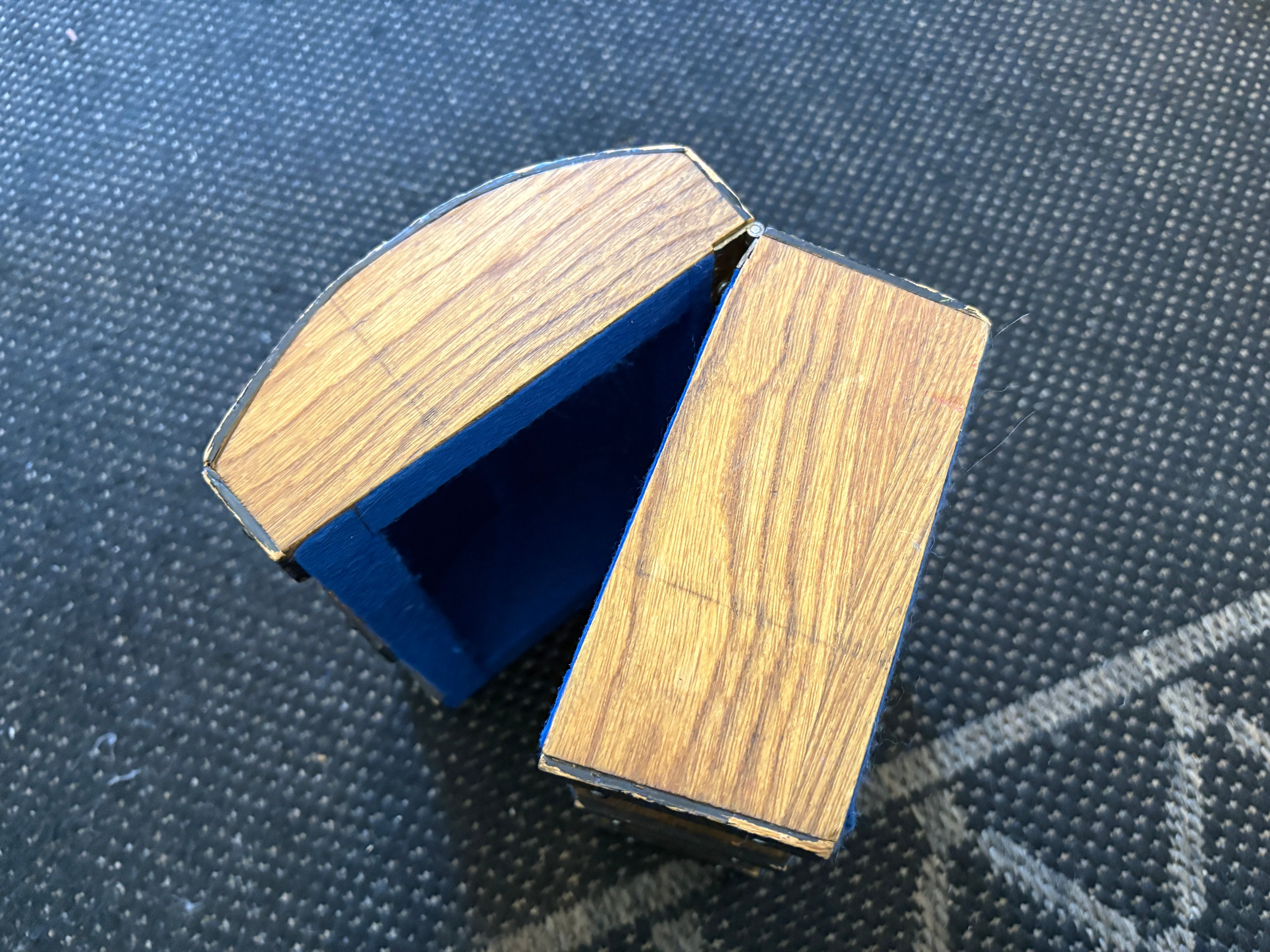 Vintage Wooden Treasure Chest – Blue Velvet Lined