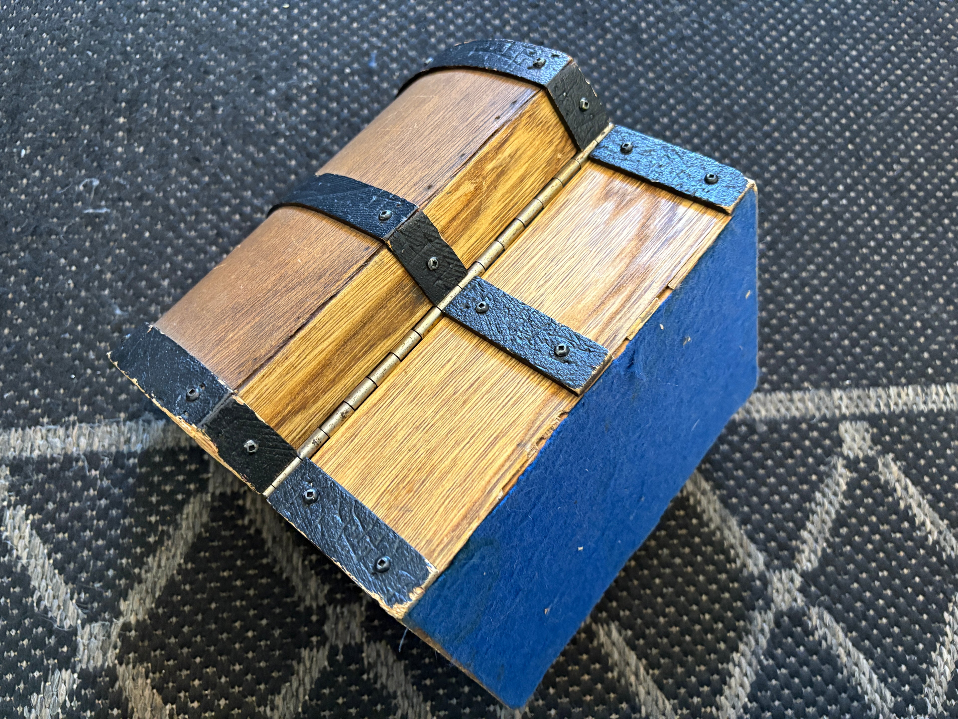 Vintage Wooden Treasure Chest – Blue Velvet Lined