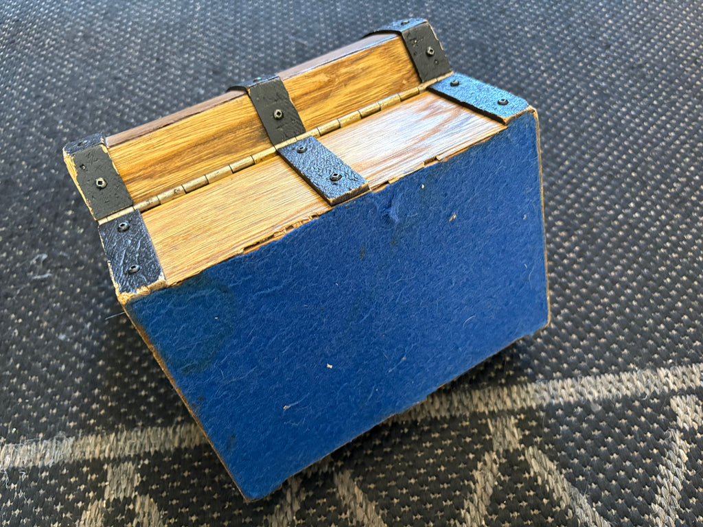 Vintage Wooden Treasure Chest – Blue Velvet Lined
