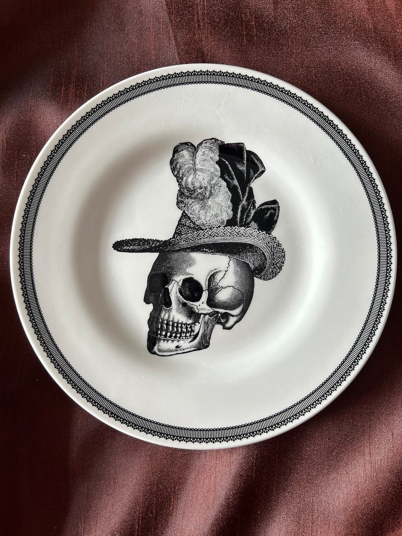 Skull with Plumed Hat Side Plate - Royal Stafford. Limited edition. Spookyville collection