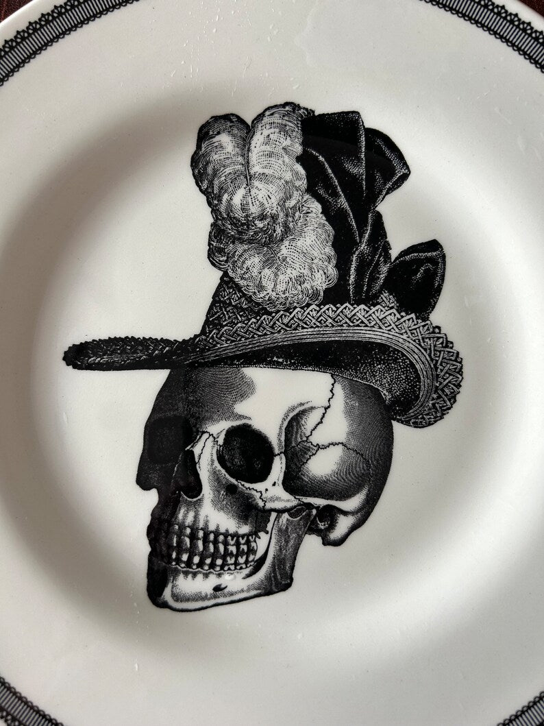 Skull with Plumed Hat Side Plate - Royal Stafford. Limited edition. Spookyville collection
