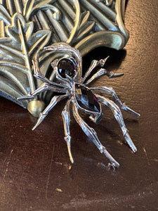 Silver Spider with Black Crystal Body Broach