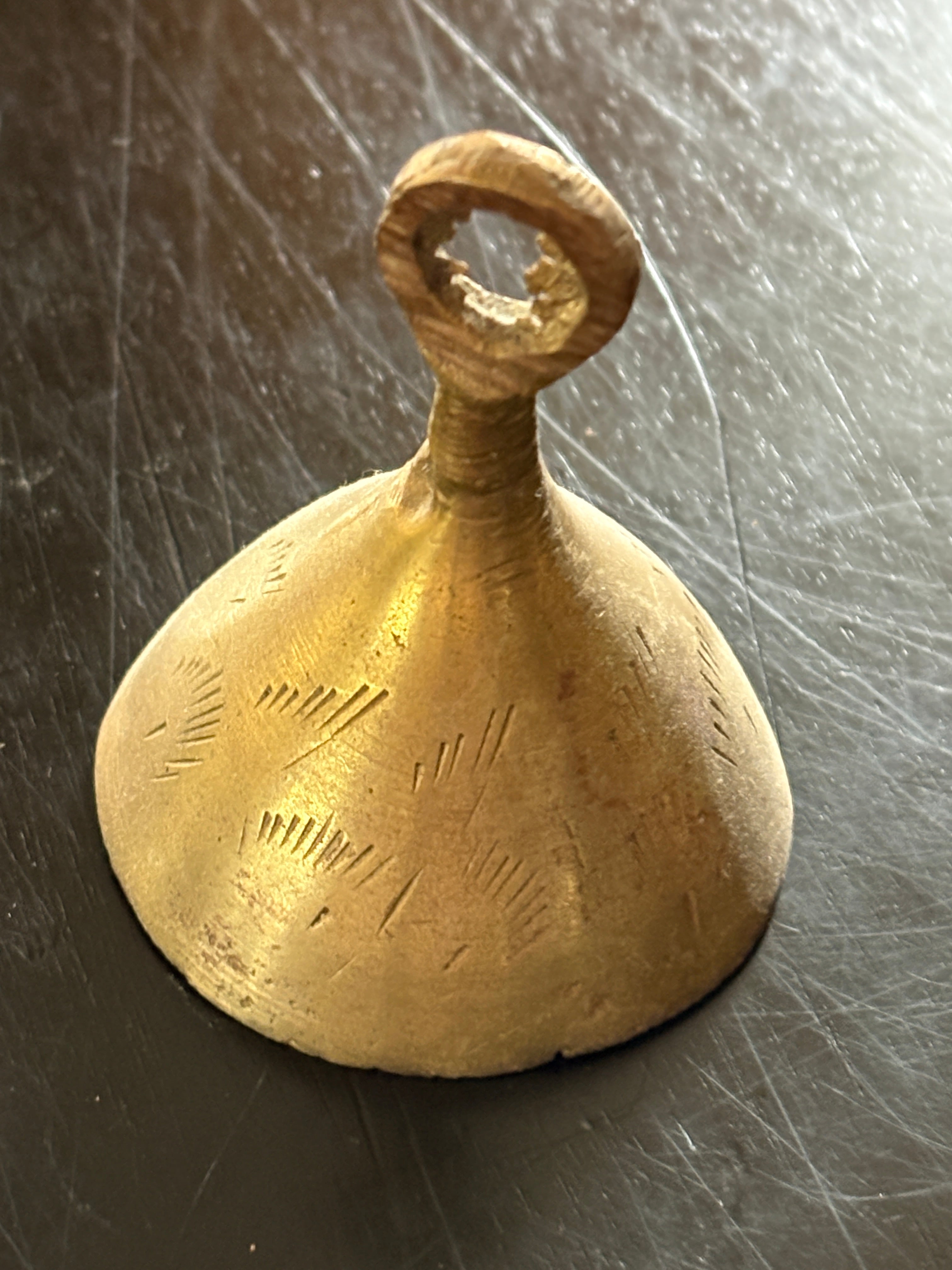 Vintage Etched Brass Loop Ritual Bell