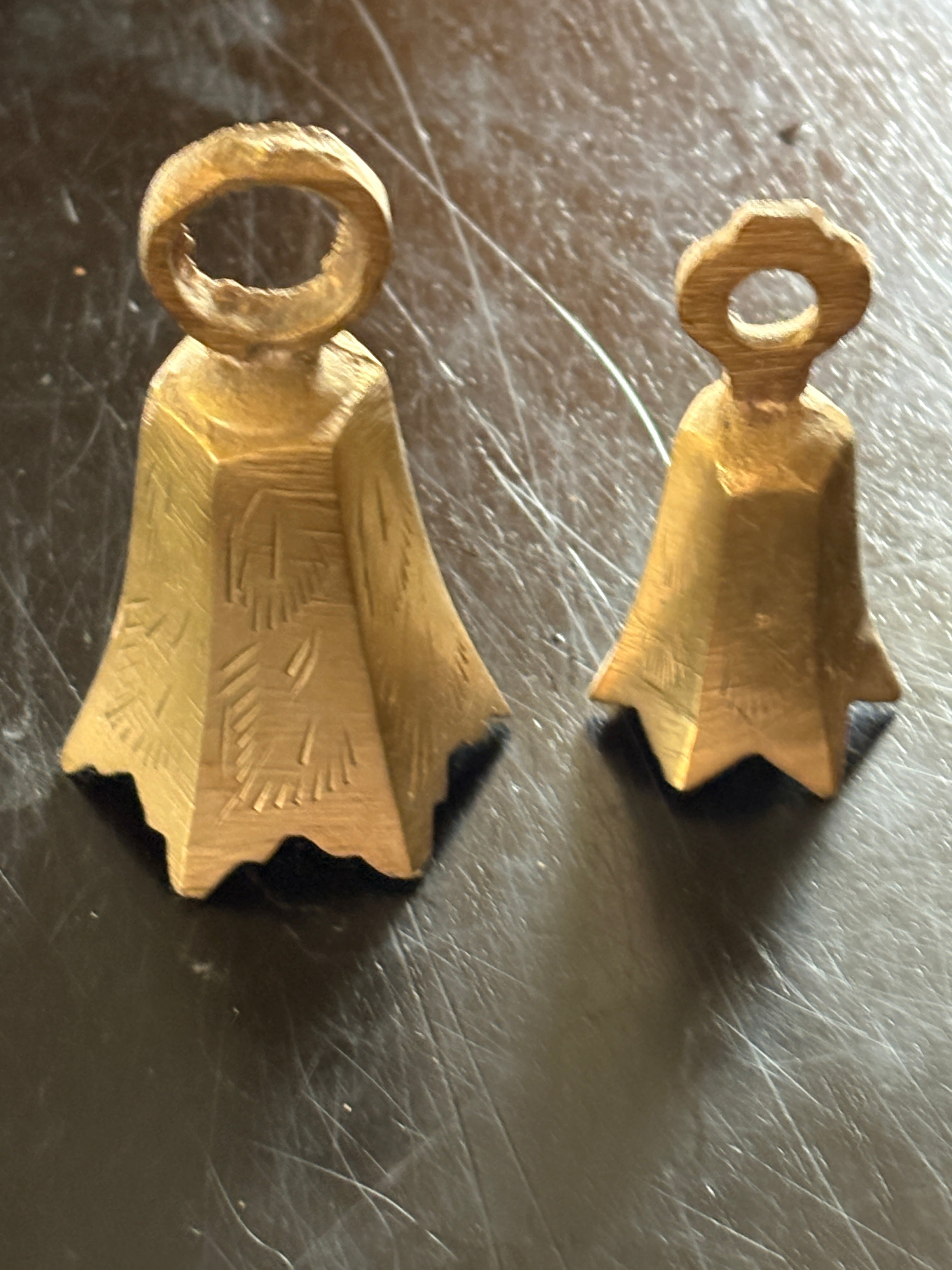 Vintage Etched Brass Pyramidal Ritual Bells