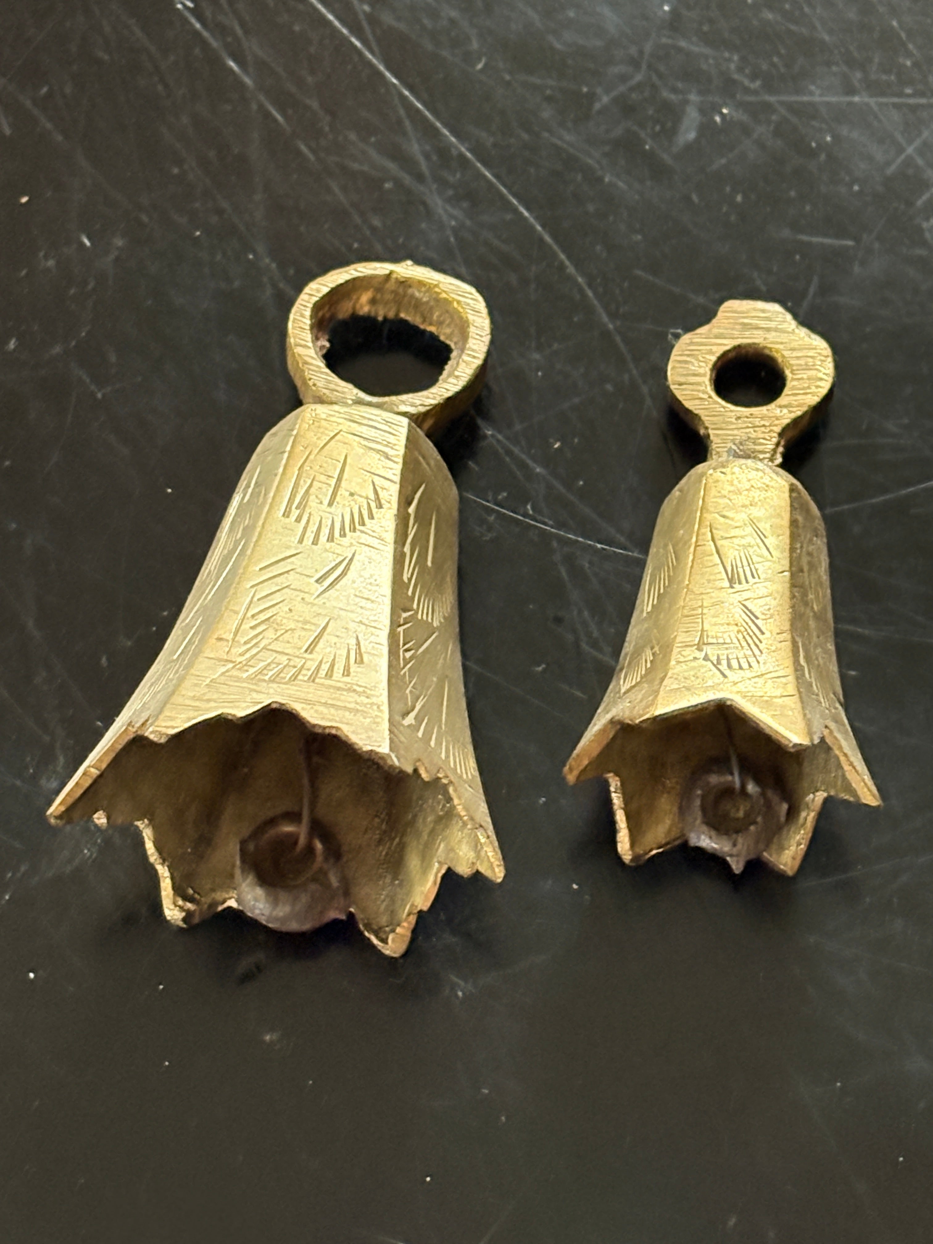 Vintage Etched Brass Pyramidal Ritual Bells