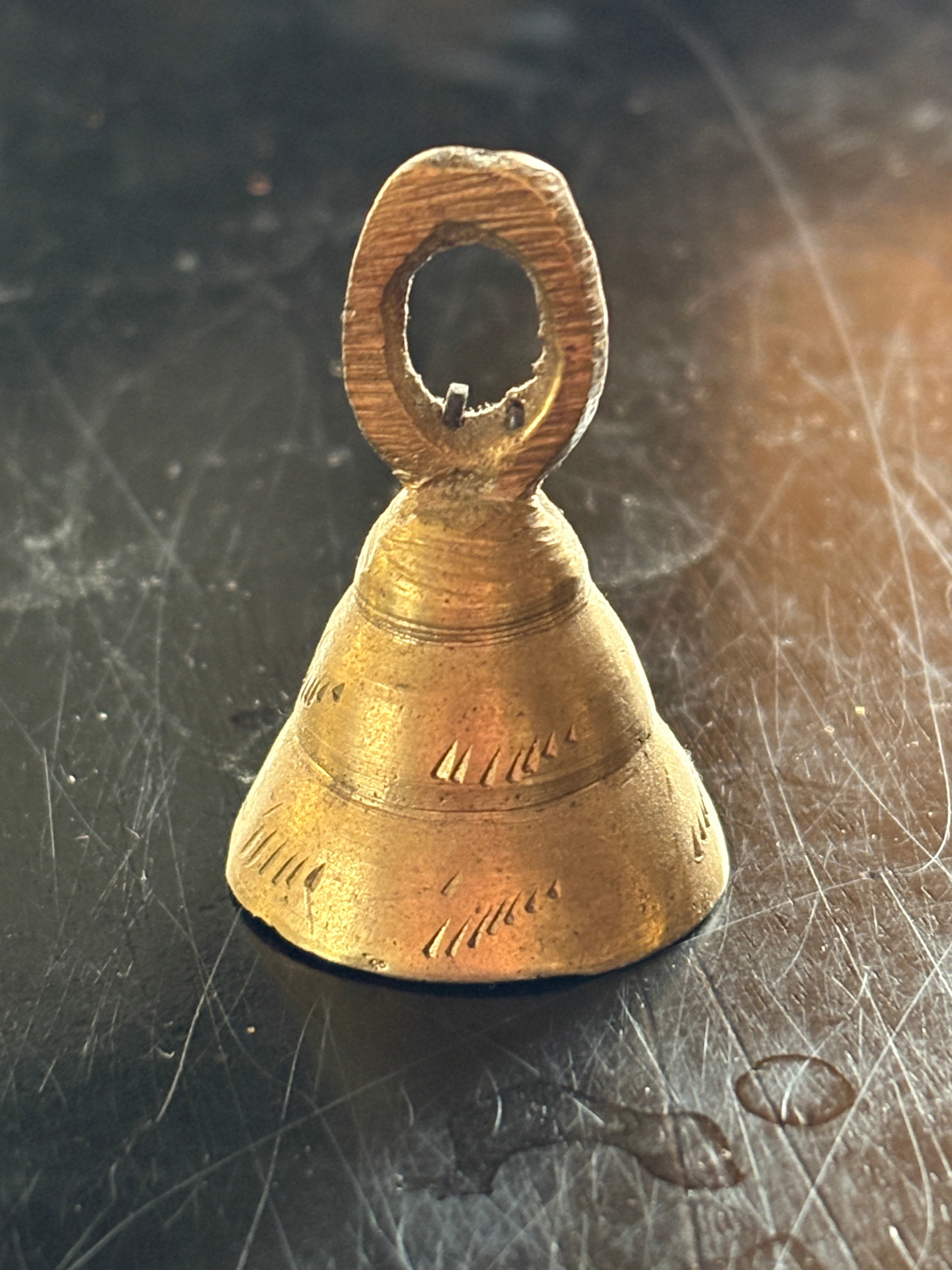 Vintage Miniature Etched Brass Loop Ritual Bell