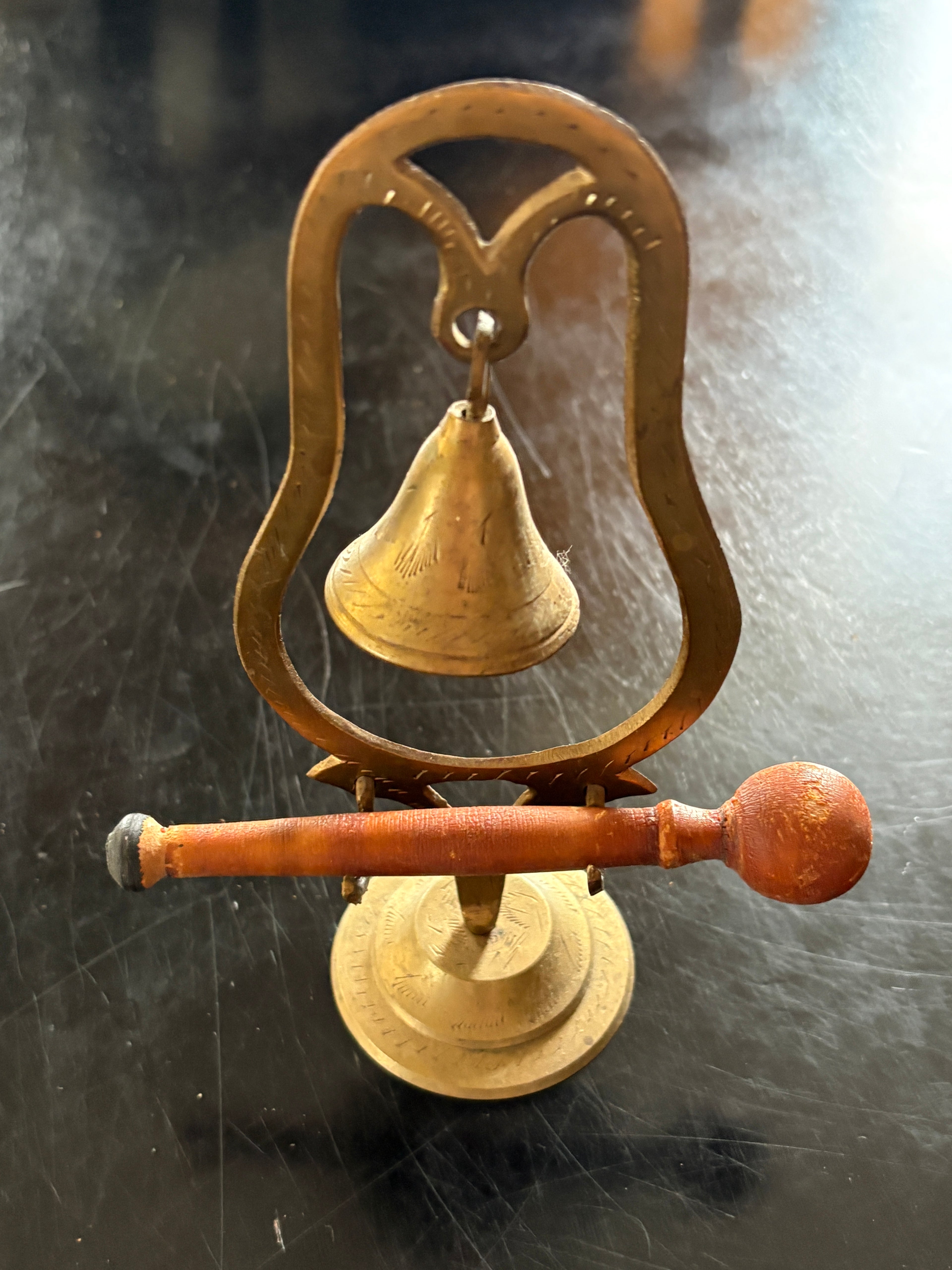 Vintage Brass Alter Gong Bell with Mallet (3pc)