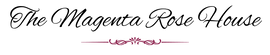 Logo of 'The Magenta Rose House' with decorative elements on a white background