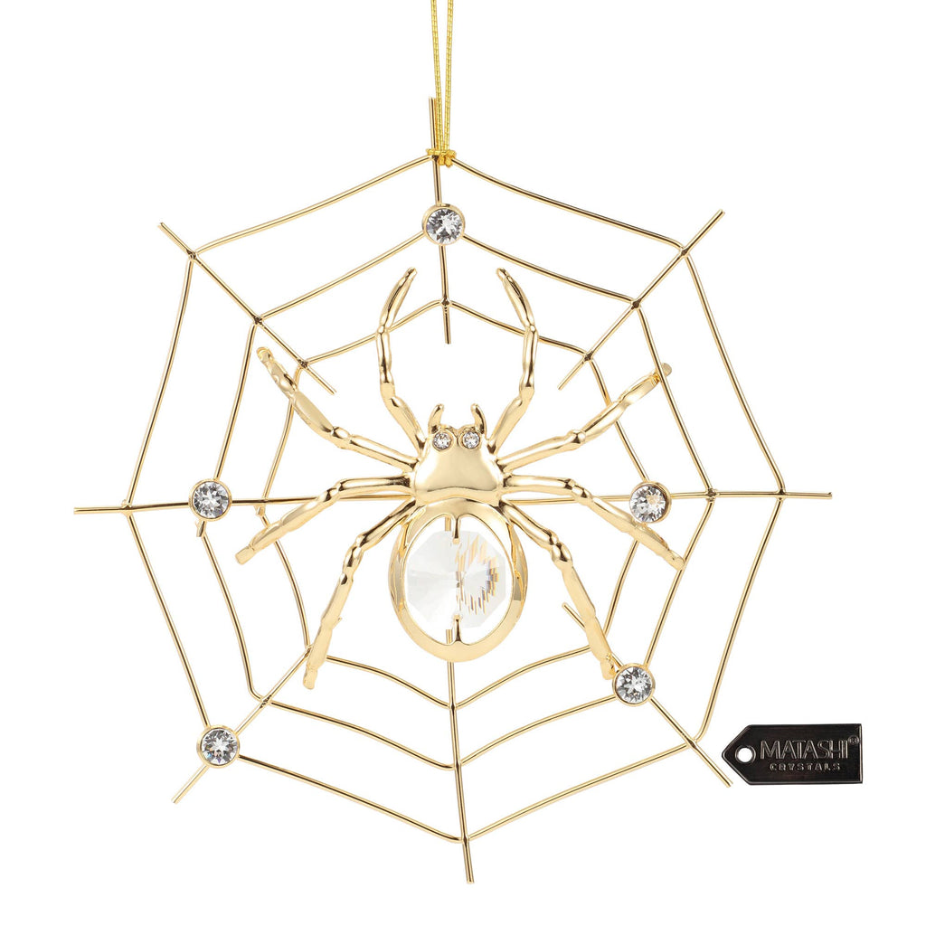 Matashi Gold Plated Crystal Studded Spider Hanging Ornament