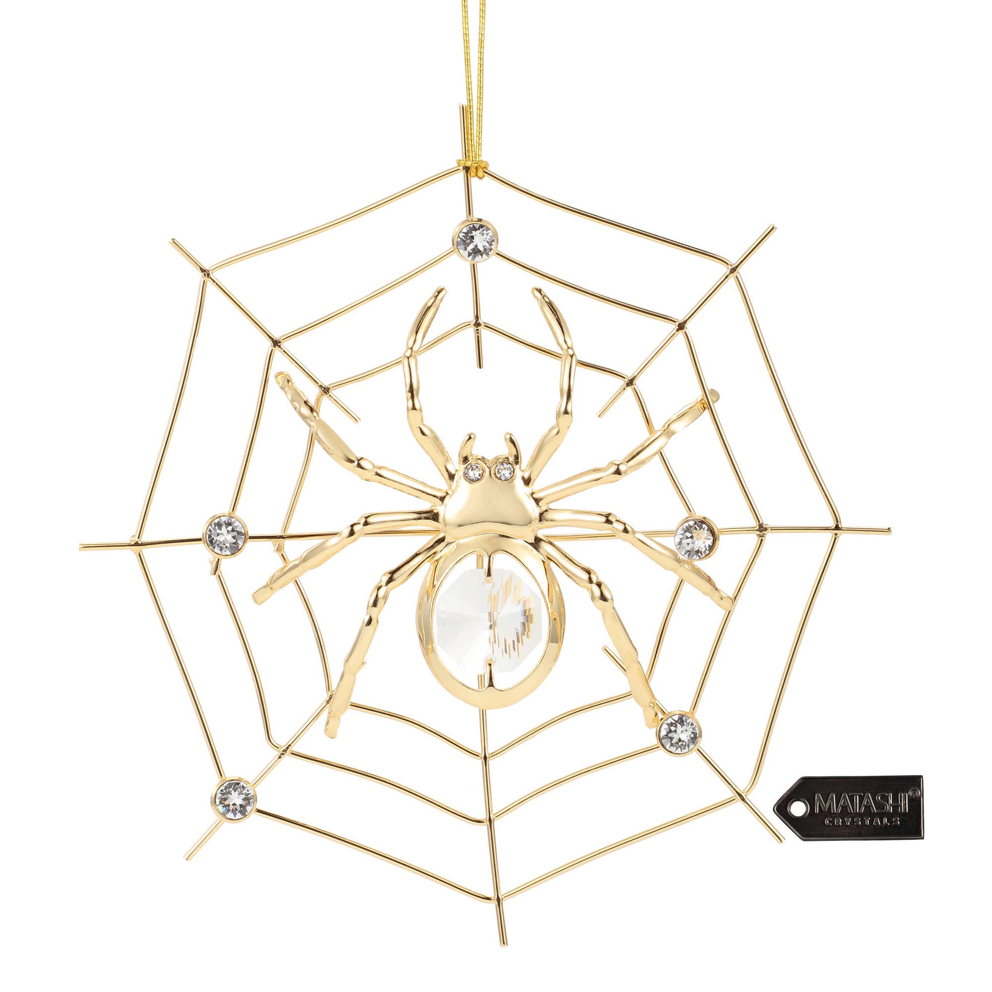 Matashi Gold Plated Crystal Studded Spider Hanging Ornament
