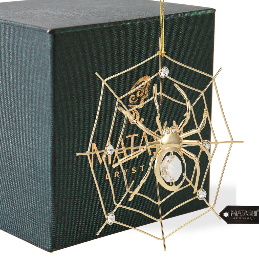 Matashi Gold Plated Crystal Studded Spider Hanging Ornament
