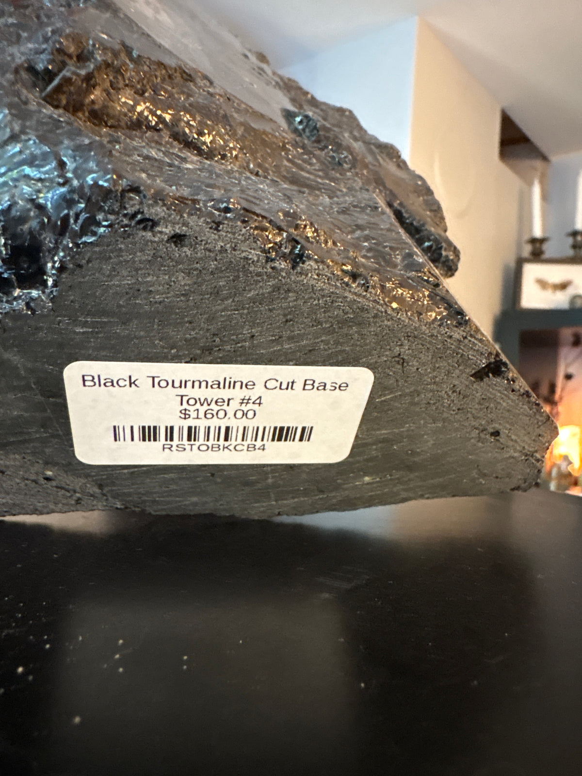 Black Tourmaline Tower number 4 supplier label showing $160