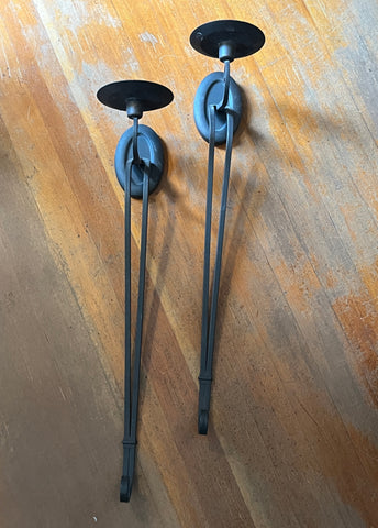 Rustic Wrought Iron Wall Sconce Candle Pair