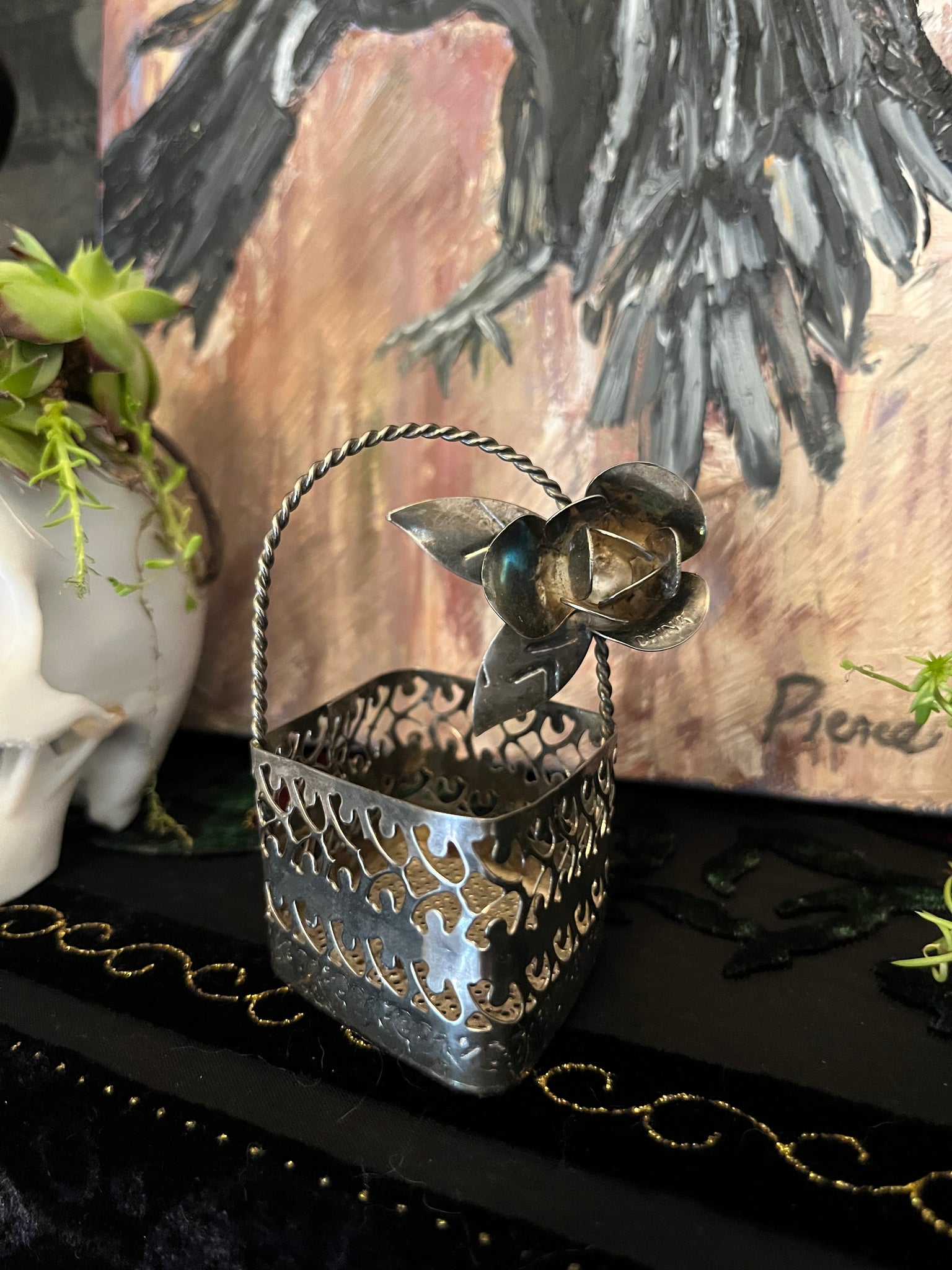 Metal Basket w/ Flowers