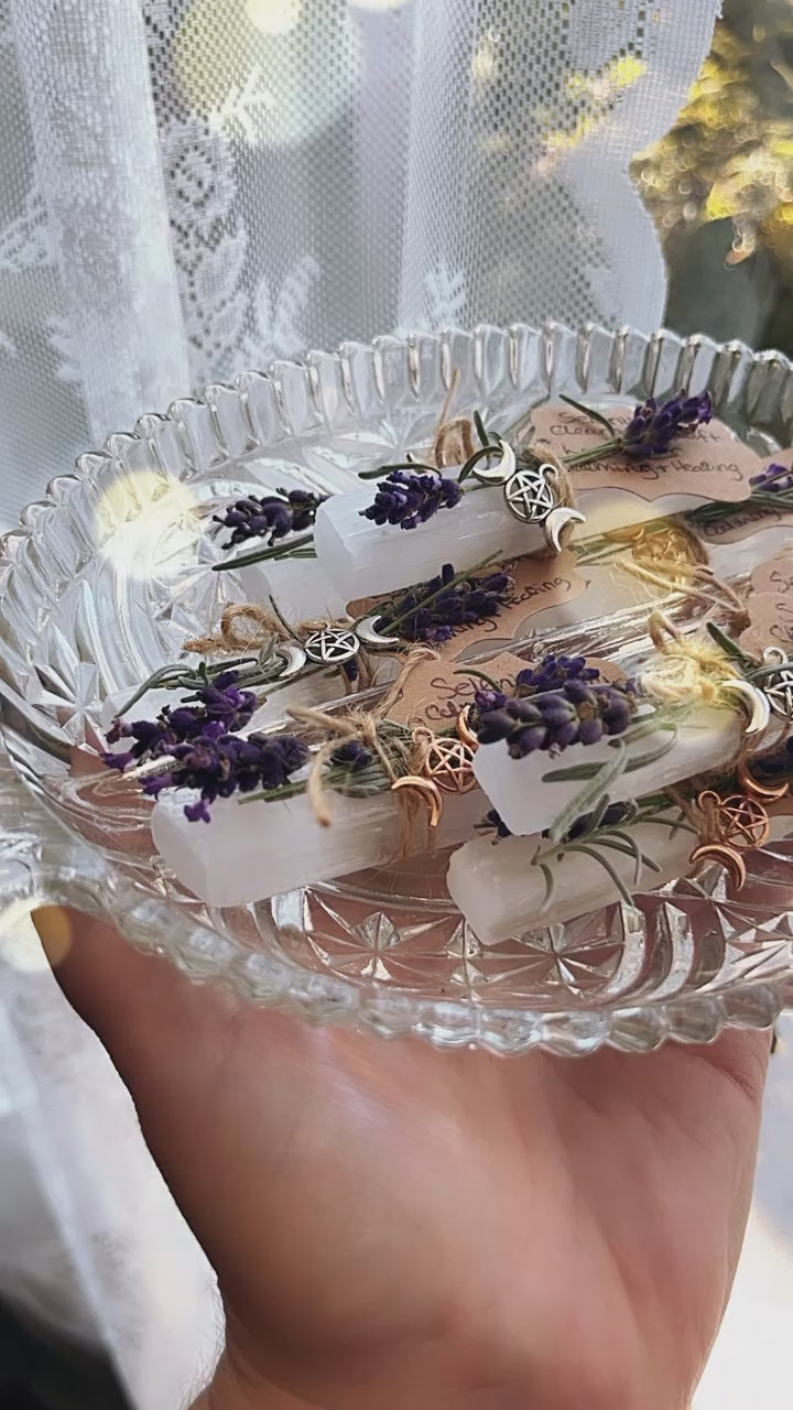 Selenite (Satin Spar) w/ Lavender Bundles
